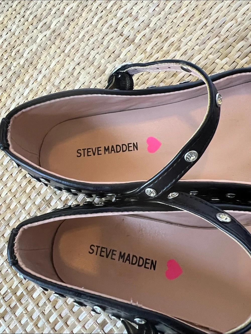 Steve Madden Jvinetar black Mary Jane flat vegan leather rhinestone studs Girl 3